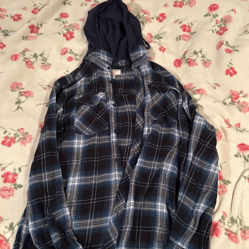 Blue Plaid Hooded Shirt
